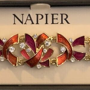 NIB Vintage Napier Red and Plum Enamel Bracelet with Rhinestones